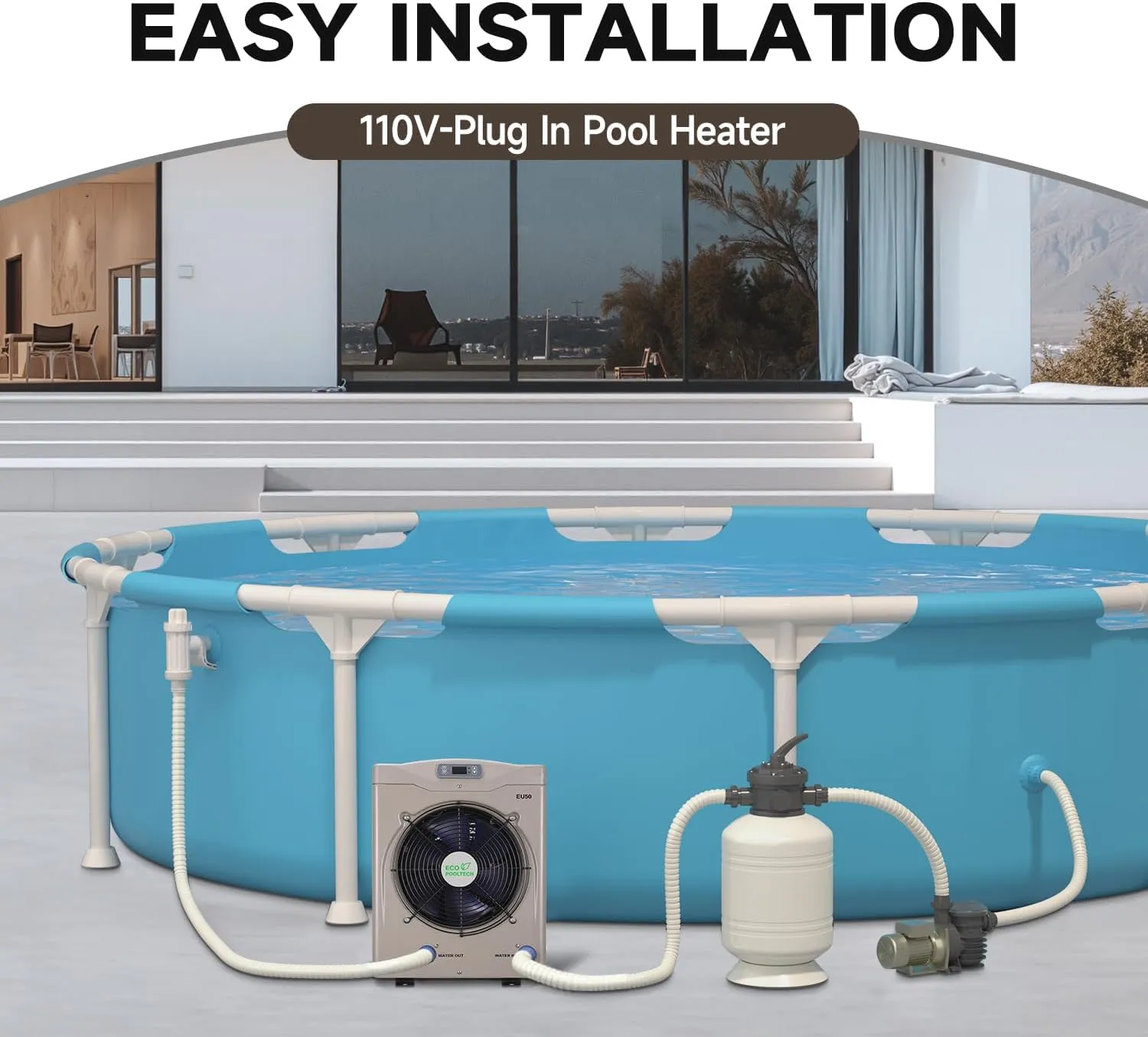 Swimming Pool Heat Pump, Electric Pool Heater for Above Ground Pool up to 5000 Gallons, Max 16184 BTU, 5.62 COP, Titanium Heat Exchanger, 110V-120V, EU50