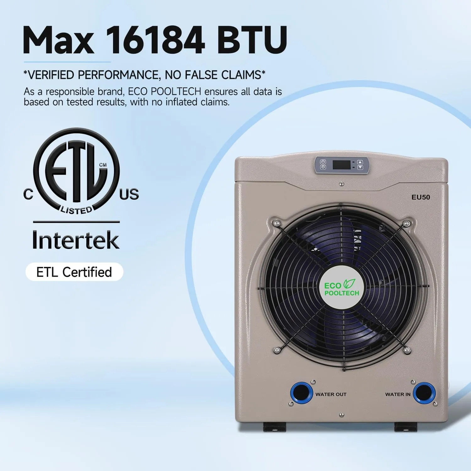 Swimming Pool Heat Pump, Electric Pool Heater for Above Ground Pool up to 5000 Gallons, Max 16184 BTU, 5.62 COP, Titanium Heat Exchanger, 110V-120V, EU50