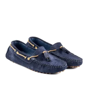 T-Samos Women's Navy Blue Genuine Suede Leather Loafer Shoes