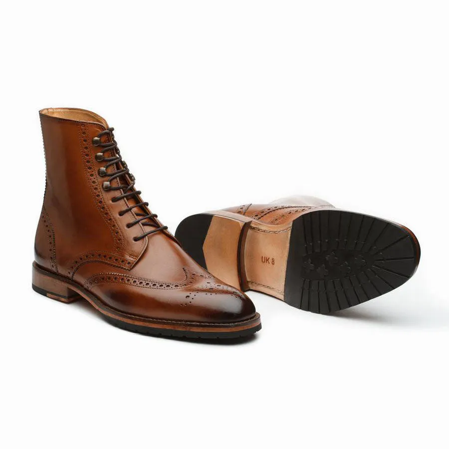 Tan Wingtip Derby Boots