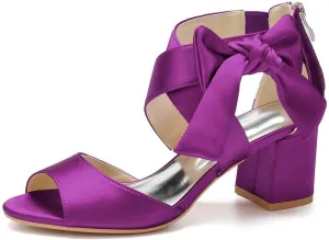 TarfiC Women's Low Block Heel Sandals Satin Bridal Chunky Ankle Strap Zipper Wedding Dress Shoes Low Heel Pump