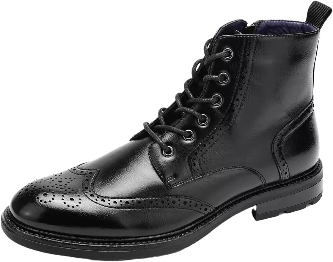 Temeshu Men's Wingtip Oxford Boot Side Zip Ankle Motorcycle Boots MS07