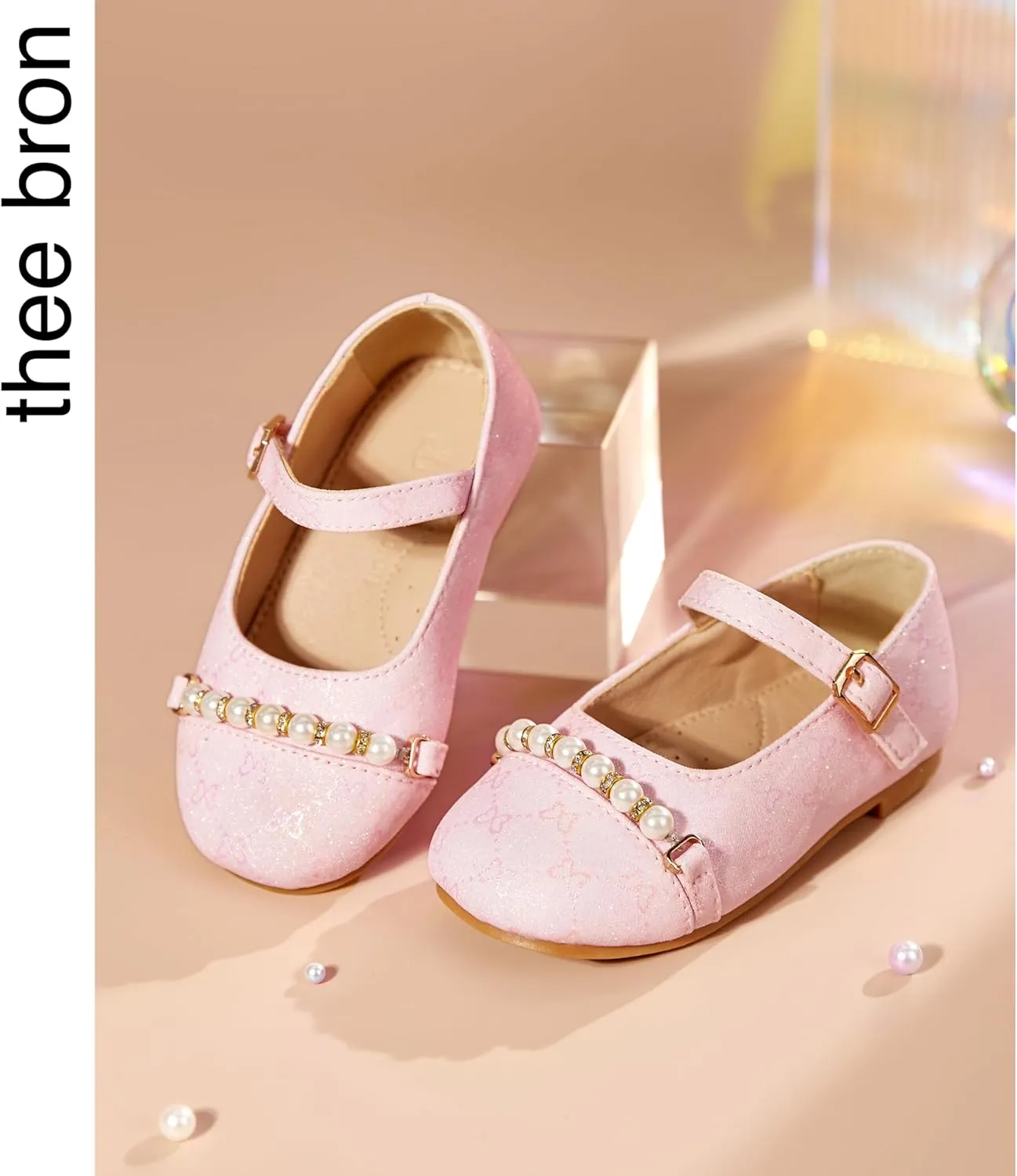 THEE BRON Little Girls Princess Shoes 3-12 Years Ballet Flats Soft Non-Slip Dress Shoes for Wide Feet