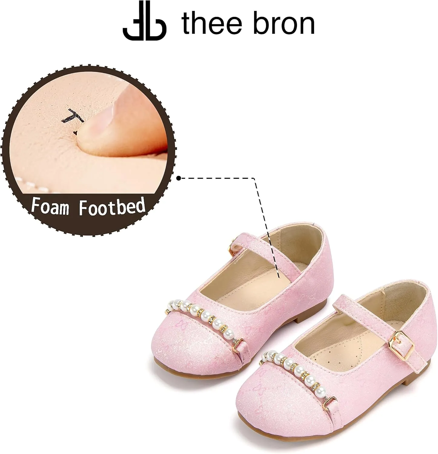 THEE BRON Little Girls Princess Shoes 3-12 Years Ballet Flats Soft Non-Slip Dress Shoes for Wide Feet