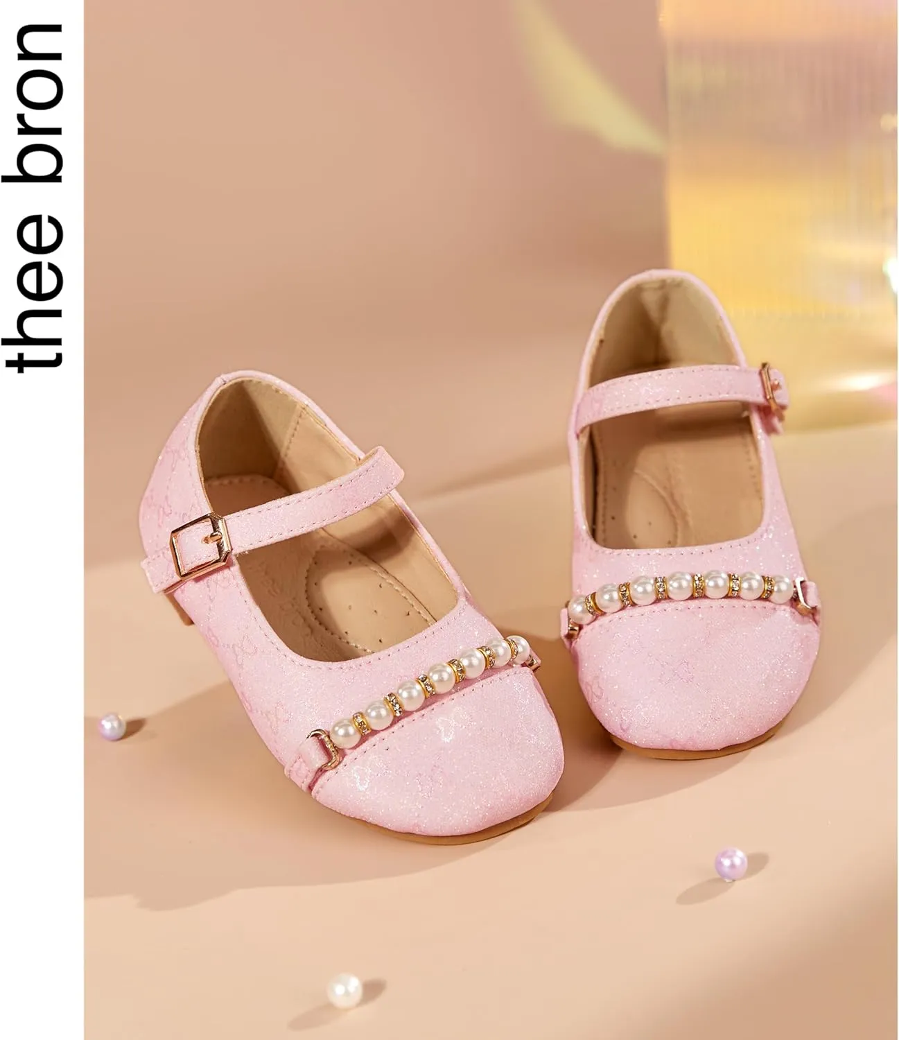 THEE BRON Little Girls Princess Shoes 3-12 Years Ballet Flats Soft Non-Slip Dress Shoes for Wide Feet