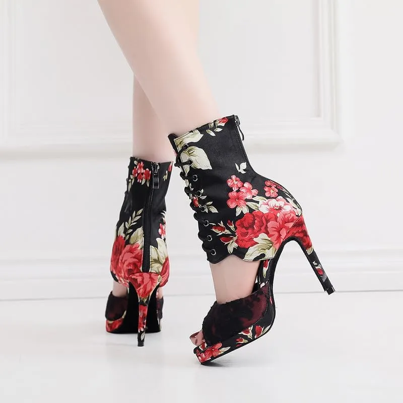 TINRYMX Women Ballroom Dance Boots Latin Salsa Ankle Dance Booties Performance Dance Shoes Outdoor Dancing, Model-QJW7269