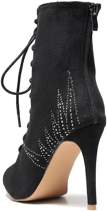 TINRYMX Women Ballroom Dance Boots Latin Salsa Ankle Dance Booties Performance Party Dance Shoes, Model-QJW7251