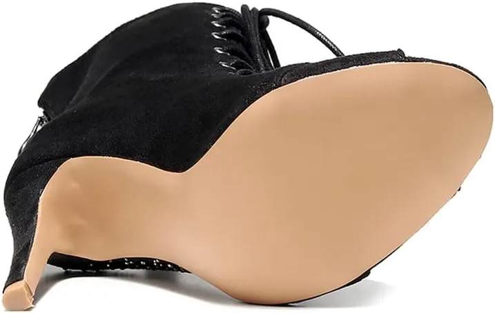 TINRYMX Women Ballroom Dance Boots Latin Salsa Ankle Dance Booties Performance Party Dance Shoes, Model-QJW7251