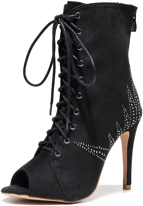 TINRYMX Women Ballroom Dance Boots Latin Salsa Ankle Dance Booties Performance Party Dance Shoes, Model-QJW7251