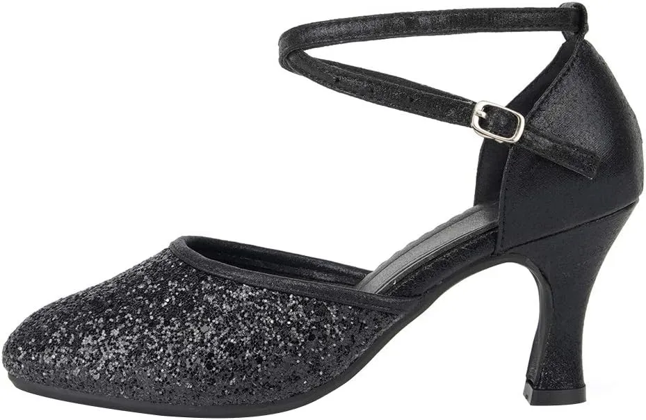 TINRYMX Womens Latin Dance Shoes Sequin Mesh Ballroom Salsa Tango Party Wedding Dance Shoes,Model-DY105