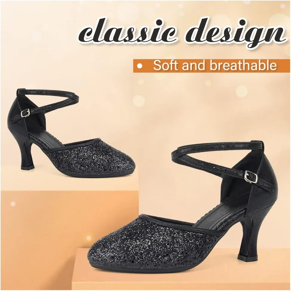 TINRYMX Womens Latin Dance Shoes Sequin Mesh Ballroom Salsa Tango Party Wedding Dance Shoes,Model-DY105
