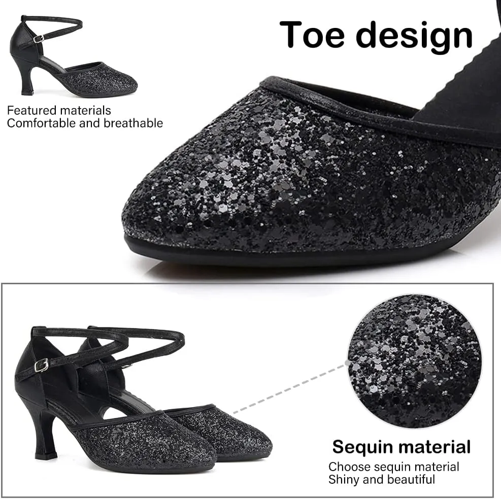 TINRYMX Womens Latin Dance Shoes Sequin Mesh Ballroom Salsa Tango Party Wedding Dance Shoes,Model-DY105
