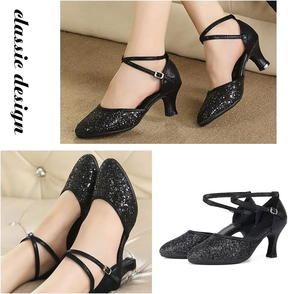 TINRYMX Womens Latin Dance Shoes Sequin Mesh Ballroom Salsa Tango Party Wedding Dance Shoes,Model-DY105