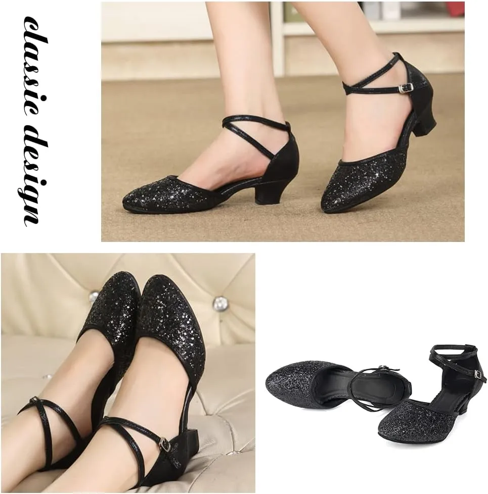 TINRYMX Womens Latin Dance Shoes Sequin Mesh Ballroom Salsa Tango Party Wedding Dance Shoes,Model-DY105