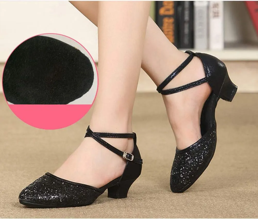 TINRYMX Womens Latin Dance Shoes Sequin Mesh Ballroom Salsa Tango Party Wedding Dance Shoes,Model-DY105