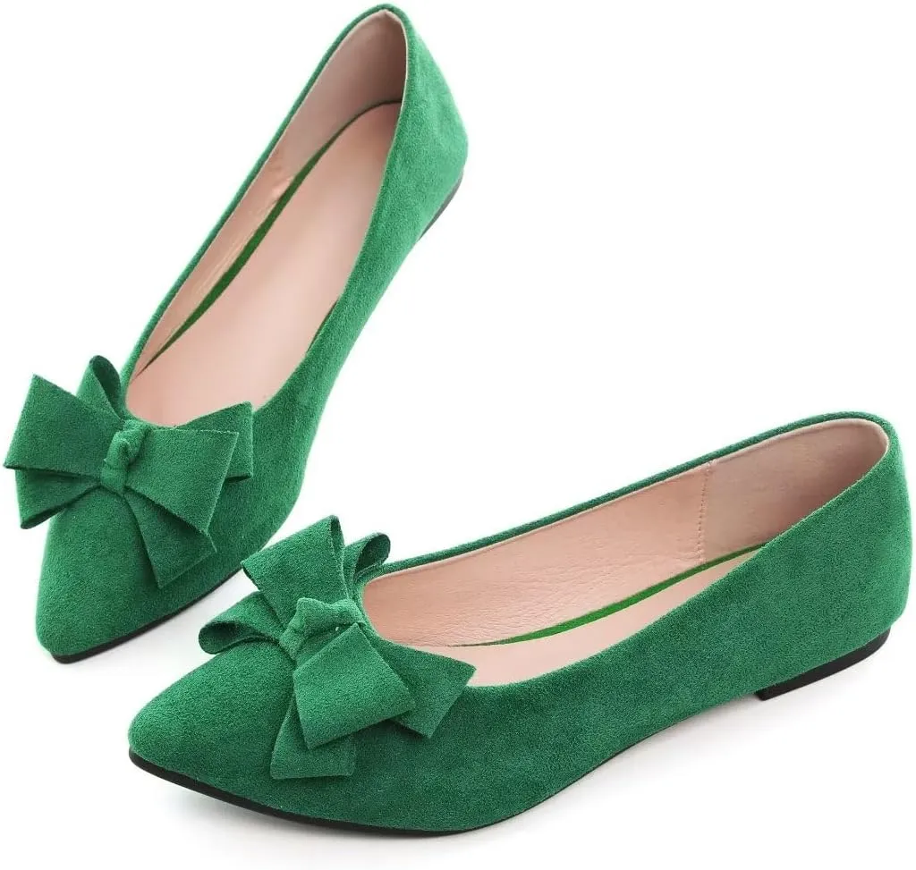 TN TANGNEST Women's Summer Dress Flats - Comfortable Pointed Toe Bowknot Ballet Shoes for Woman - Soft Suede Driving Flats