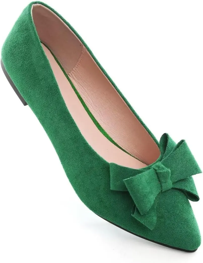 TN TANGNEST Women's Summer Dress Flats - Comfortable Pointed Toe Bowknot Ballet Shoes for Woman - Soft Suede Driving Flats