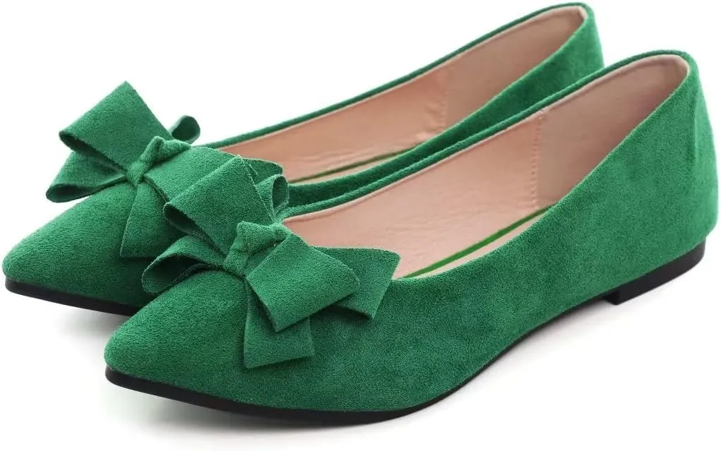 TN TANGNEST Women's Summer Dress Flats - Comfortable Pointed Toe Bowknot Ballet Shoes for Woman - Soft Suede Driving Flats