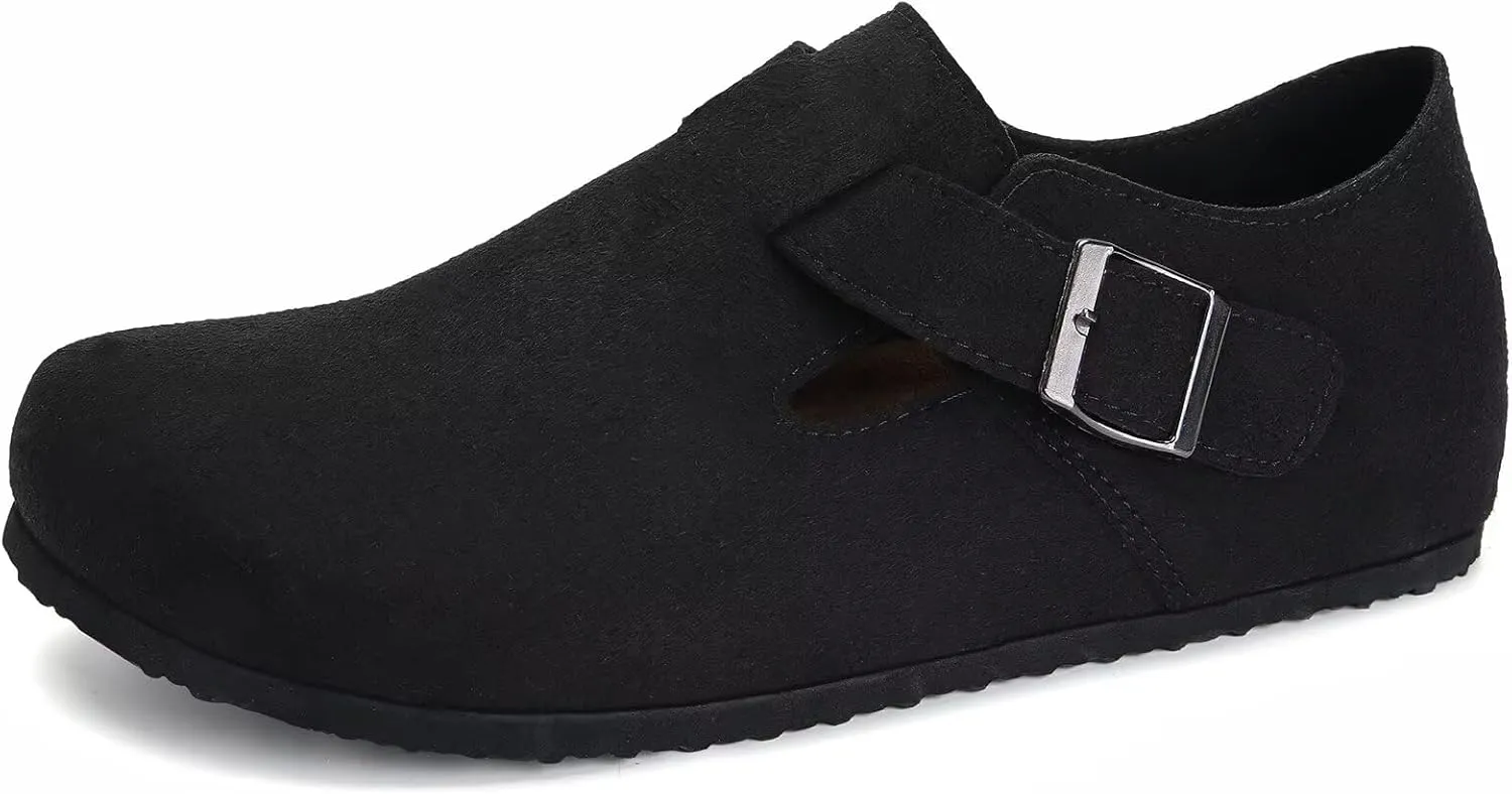 Torotto Womens Clogs Cork Footbed Suede Slippers Arch Support Potato Shoes with Adjustable Buckle