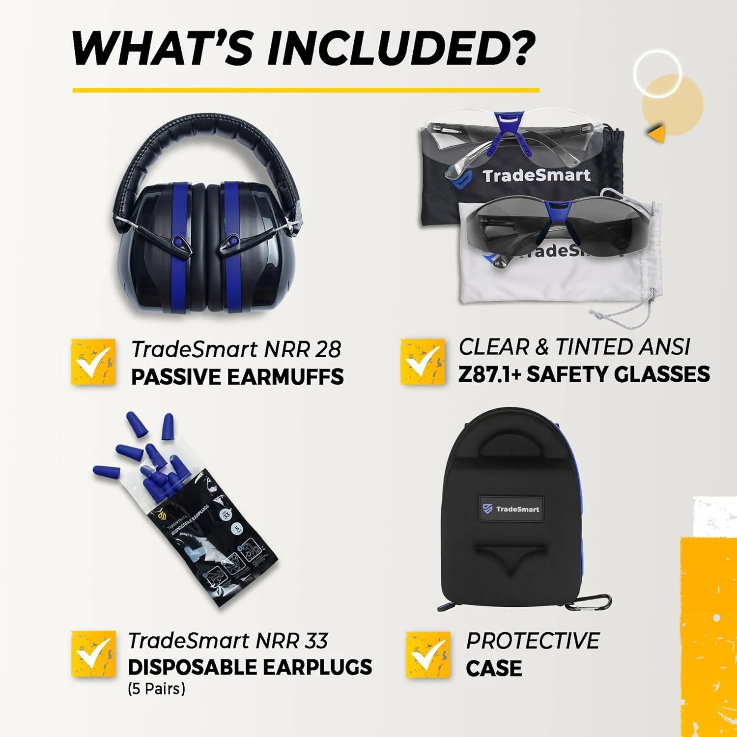 TradeSmart All-in-One Shooting Ear Protection - Comfort  NRR 28 Earmuffs, Glasses & Earplugs   Carry Case