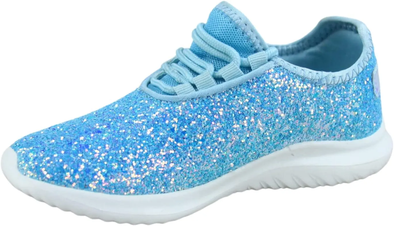 TZ Kid's Girl's Fashion Glitter Sparkle Slip On Lace Casual Walking Sneaker Shoes