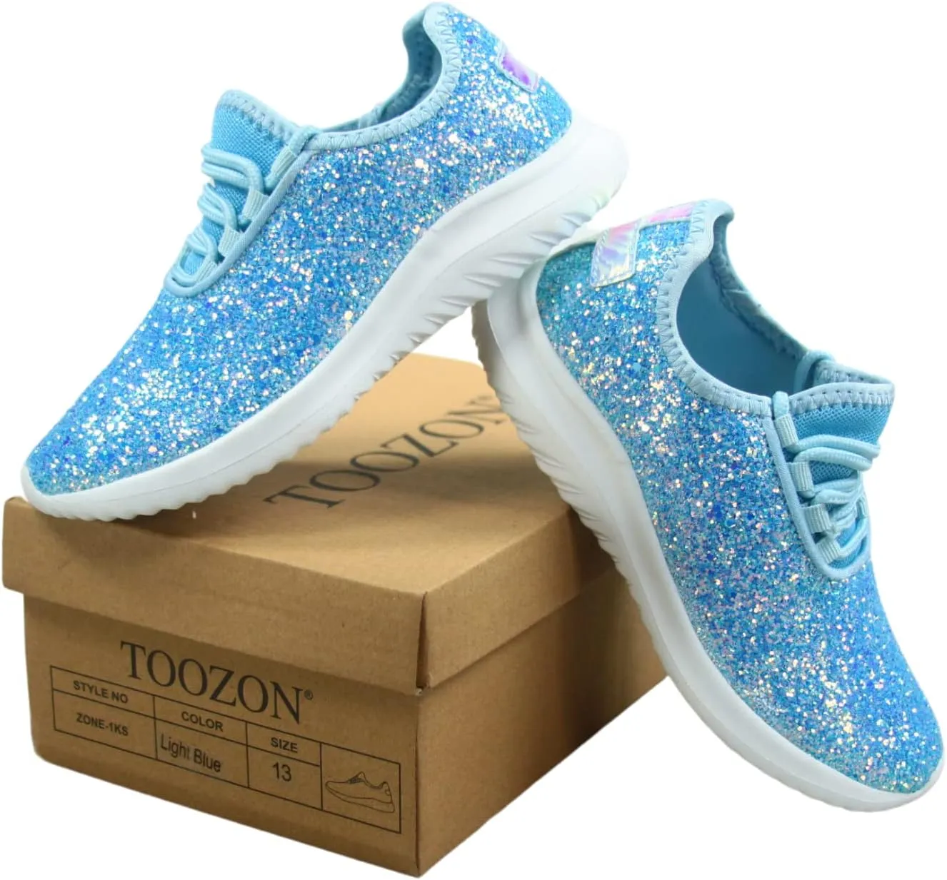 TZ Kid's Girl's Fashion Glitter Sparkle Slip On Lace Casual Walking Sneaker Shoes