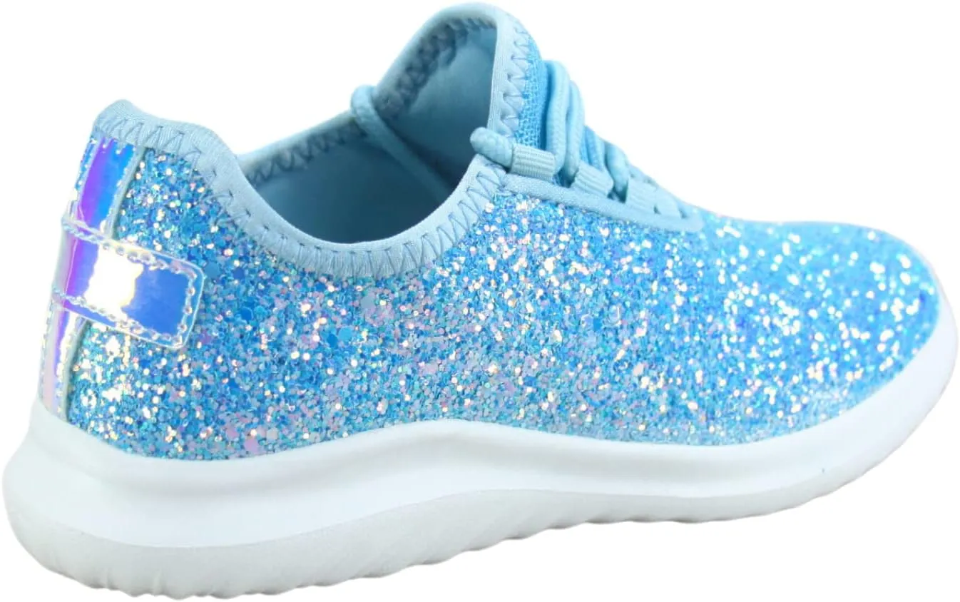 TZ Kid's Girl's Fashion Glitter Sparkle Slip On Lace Casual Walking Sneaker Shoes