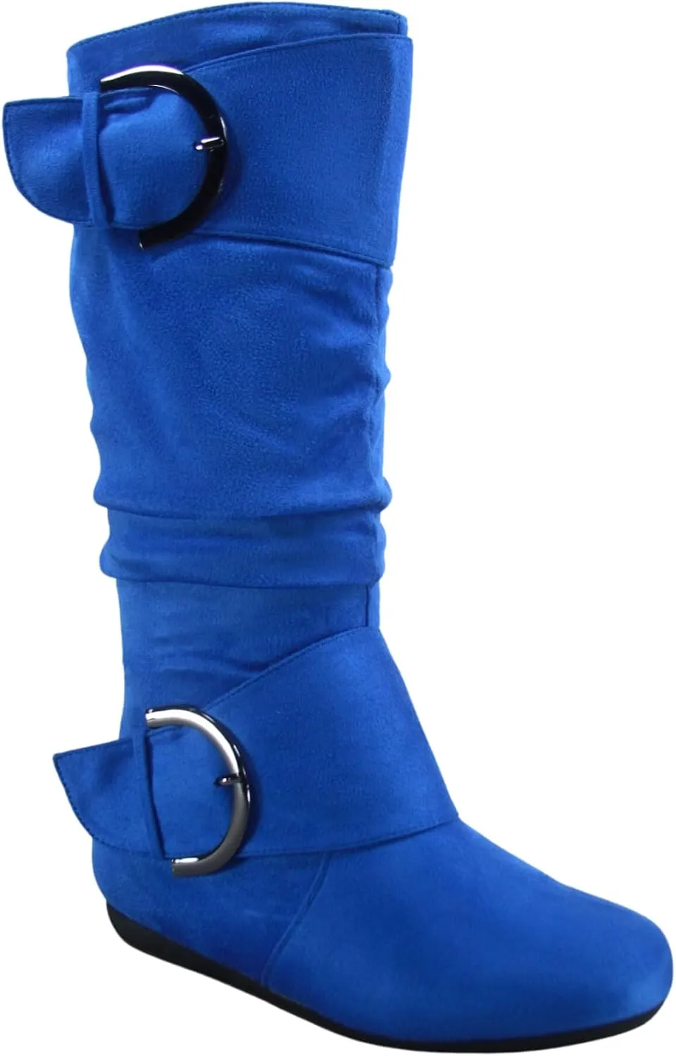TZ Zone-38 Women's Closed Round Toe Flat Heel Buckle Slouchy Mid-Calf Casual Boots