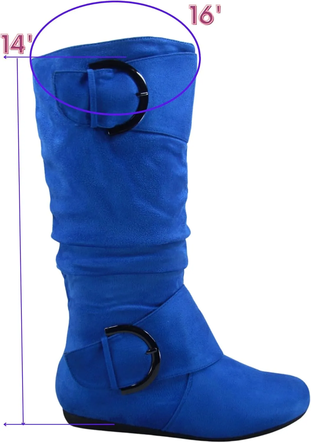 TZ Zone-38 Women's Closed Round Toe Flat Heel Buckle Slouchy Mid-Calf Casual Boots