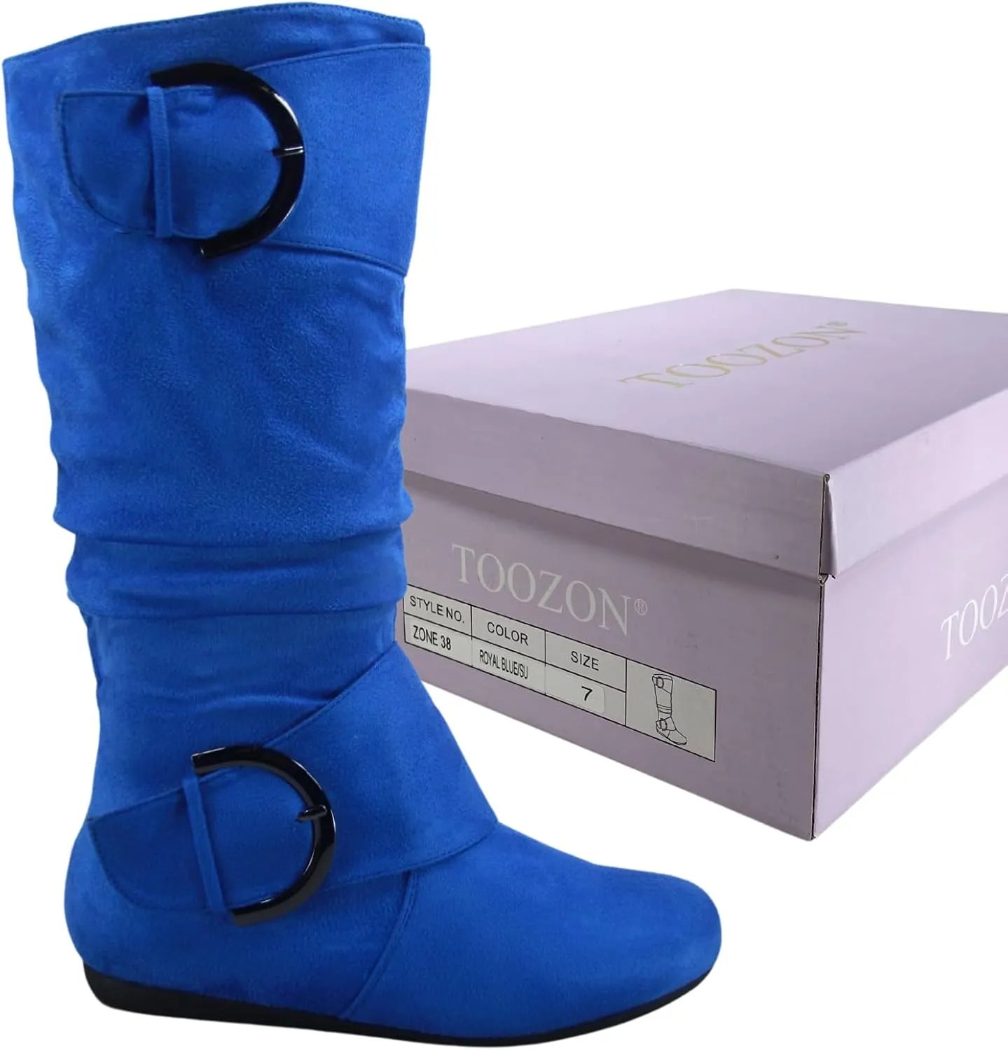 TZ Zone-38 Women's Closed Round Toe Flat Heel Buckle Slouchy Mid-Calf Casual Boots