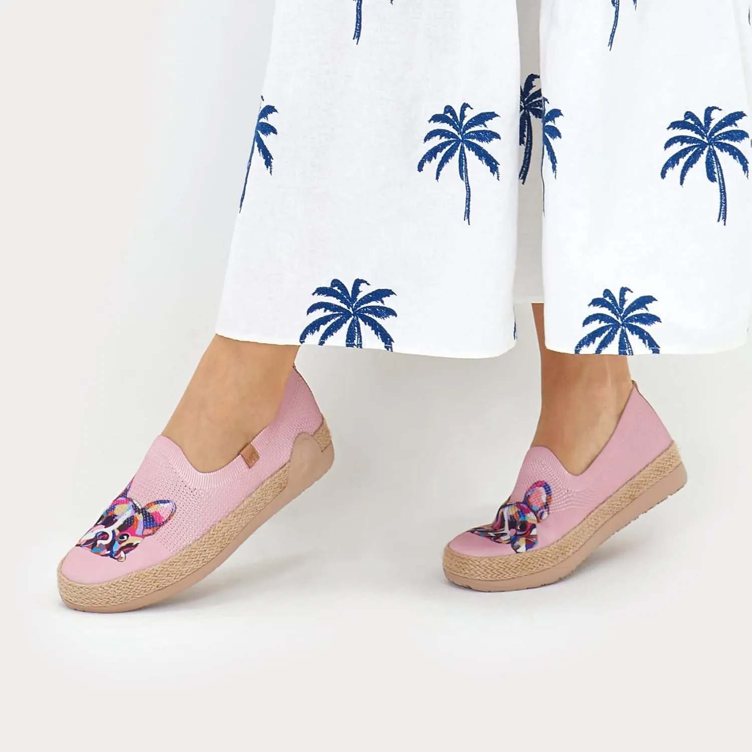 UIN Women's Espadrilles Slip Ons Knitted Lightweight Walking Casual Loafers Comfortable Art Painted Travel Shoes Marbella II