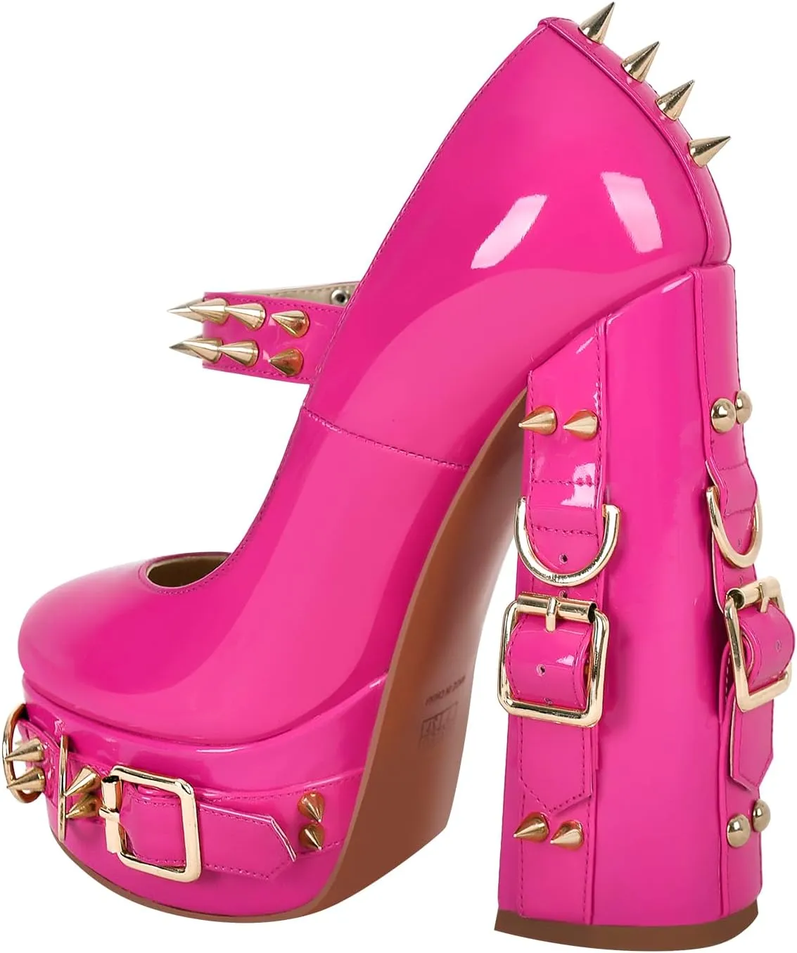 VERISSON Gothic Mary Jane Pumps with 5.9'' Chunky Heels Grommets Rivets Buckle Belt Pump Shoes