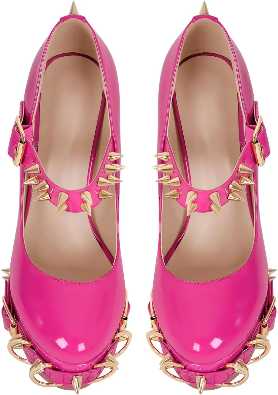 VERISSON Gothic Mary Jane Pumps with 5.9'' Chunky Heels Grommets Rivets Buckle Belt Pump Shoes