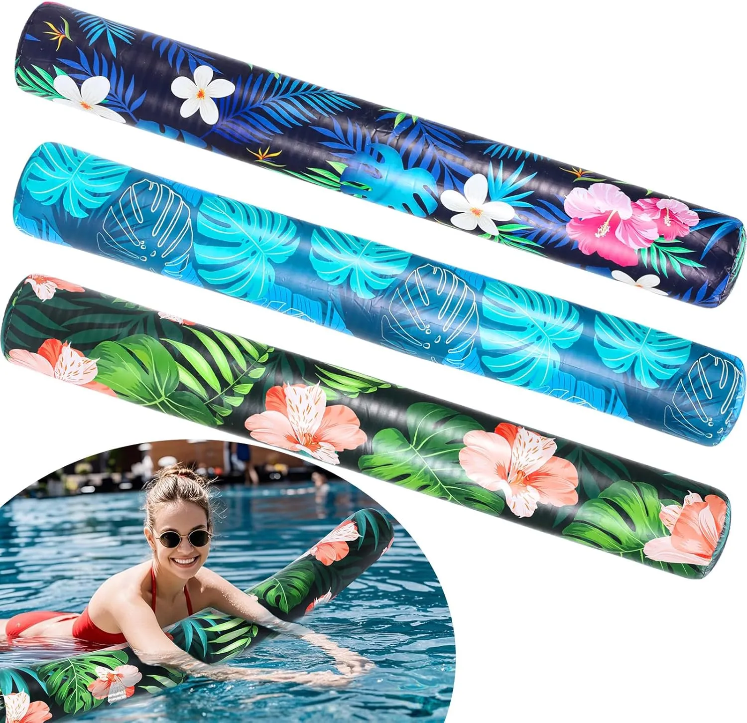Vinsot 3 Pack 60 Inch Inflatable Pool Noodles Floats- Large Hawaiian Theme Floats for Adults, Giant PVC Pool Float for Swimming, Floating, Ocean, Travel, Summer Essentials Party