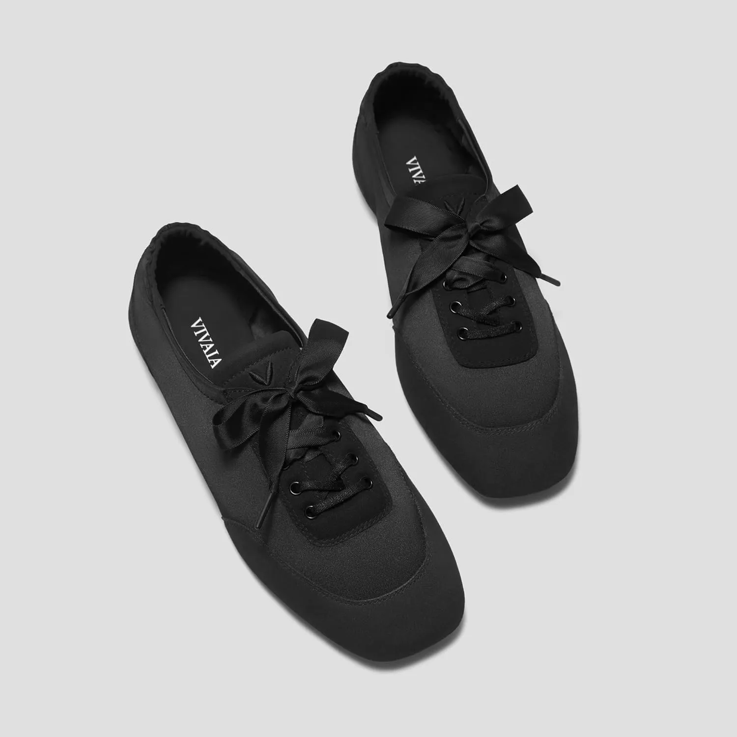 VIVIAIA Cristina Square Toe Smooth Satin Fabric Lace-Up Satin Sneakerina
