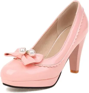VOKLIN Women's Fashion Bowtie Pointed Toe Dress Pumps Platform High Heel Wedding Party Elagant Pump Shoes
