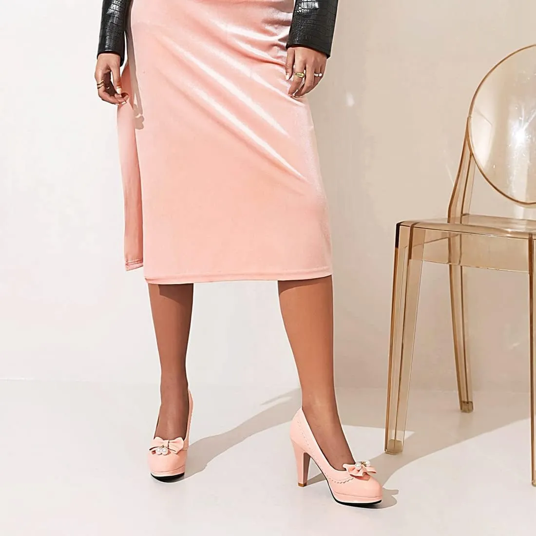 VOKLIN Women's Fashion Bowtie Pointed Toe Dress Pumps Platform High Heel Wedding Party Elagant Pump Shoes