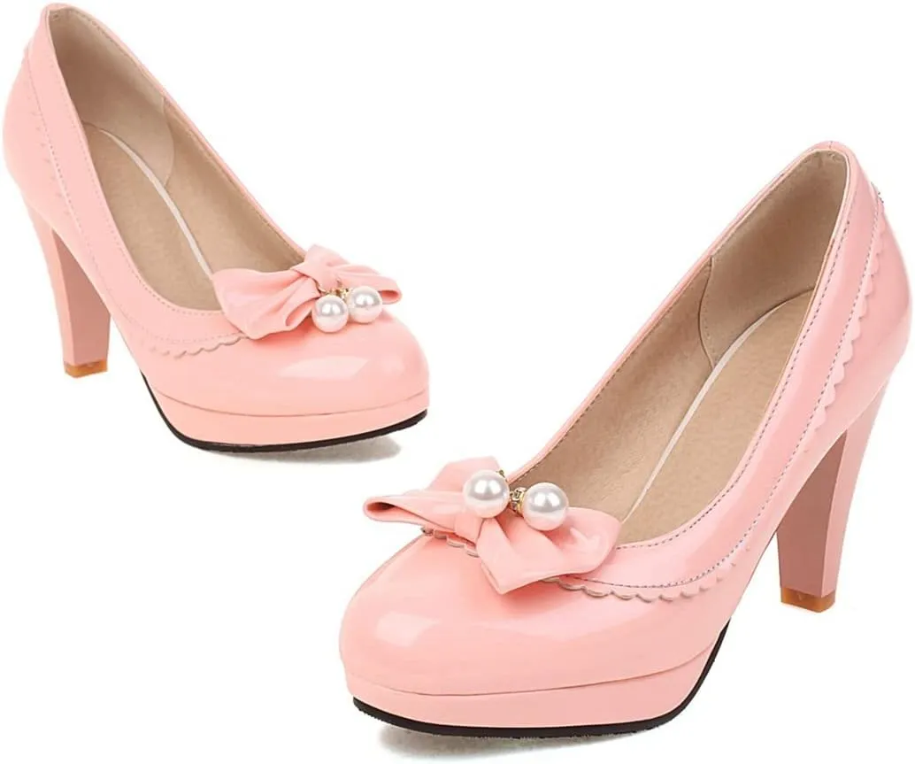 VOKLIN Women's Fashion Bowtie Pointed Toe Dress Pumps Platform High Heel Wedding Party Elagant Pump Shoes