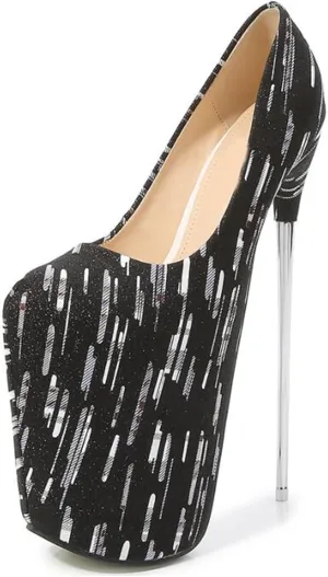 Vujkliy Women's High Heels Round Toe Platform Metal Stiletto Pump Shoes Sexy Catwalk Nightclub Banquet Striptease 22CM/8.6IN Large Size Fashion Shoes