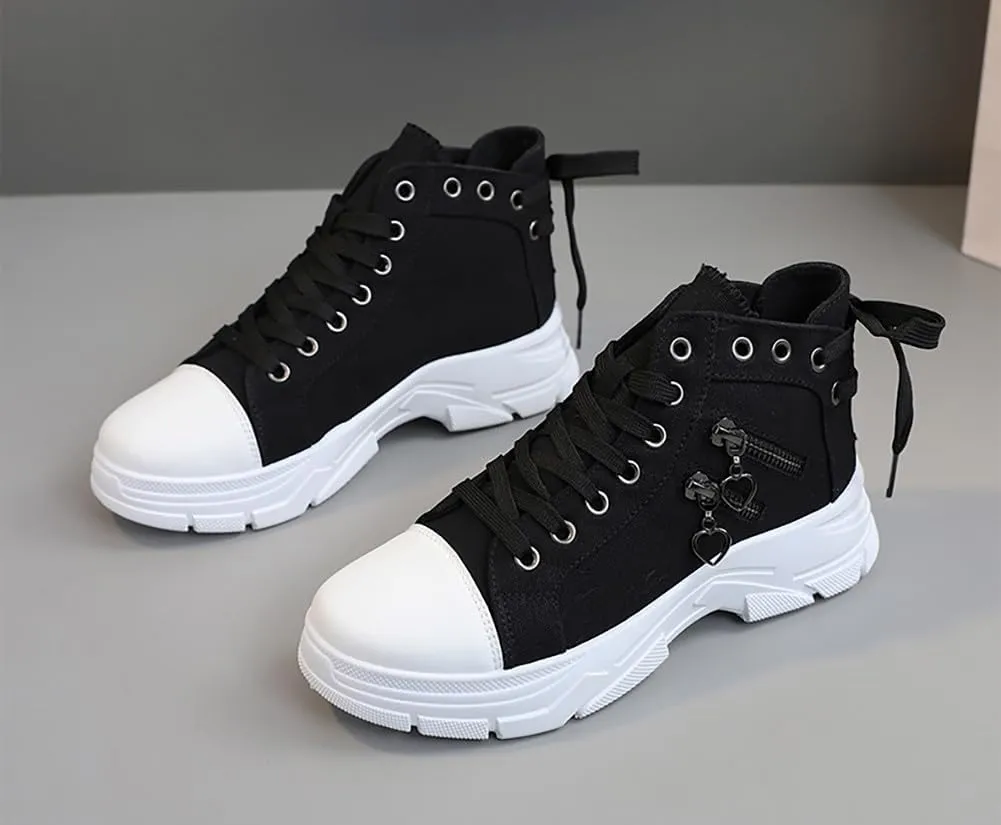 VV87 Women's Casual Canvas Air Cushion Sneakers High top Thick Sole Jogging Walking Shoes