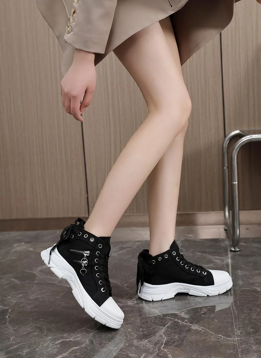 VV87 Women's Casual Canvas Air Cushion Sneakers High top Thick Sole Jogging Walking Shoes