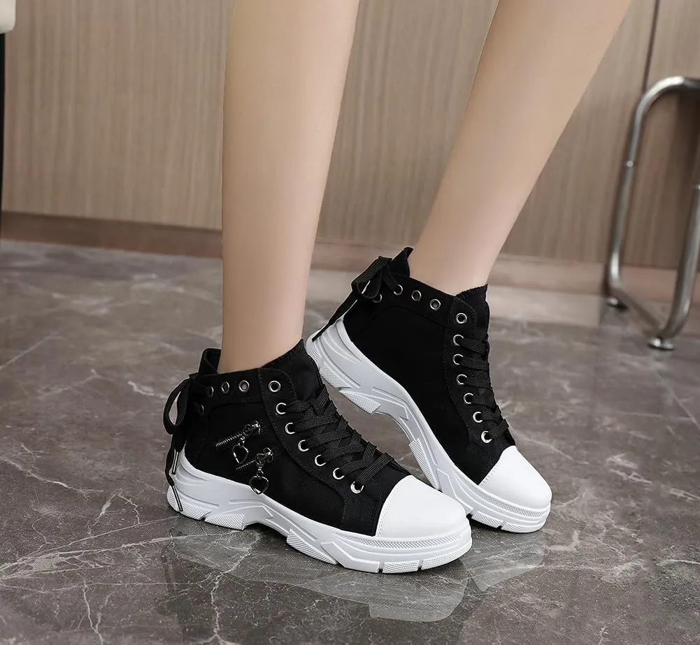 VV87 Women's Casual Canvas Air Cushion Sneakers High top Thick Sole Jogging Walking Shoes