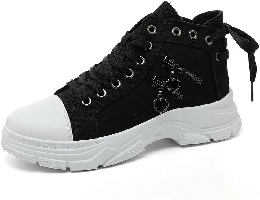 VV87 Women's Casual Canvas Air Cushion Sneakers High top Thick Sole Jogging Walking Shoes