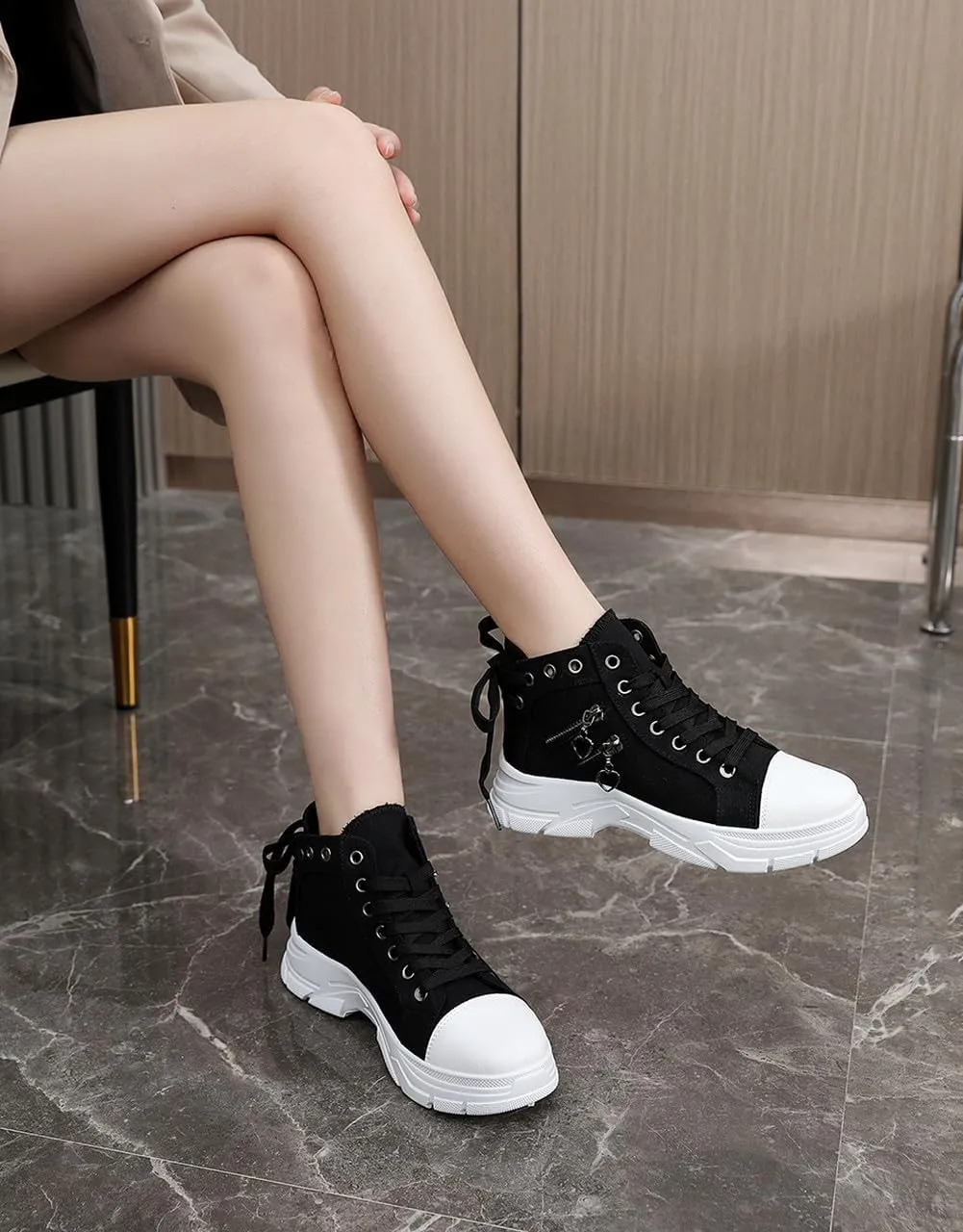 VV87 Women's Casual Canvas Air Cushion Sneakers High top Thick Sole Jogging Walking Shoes