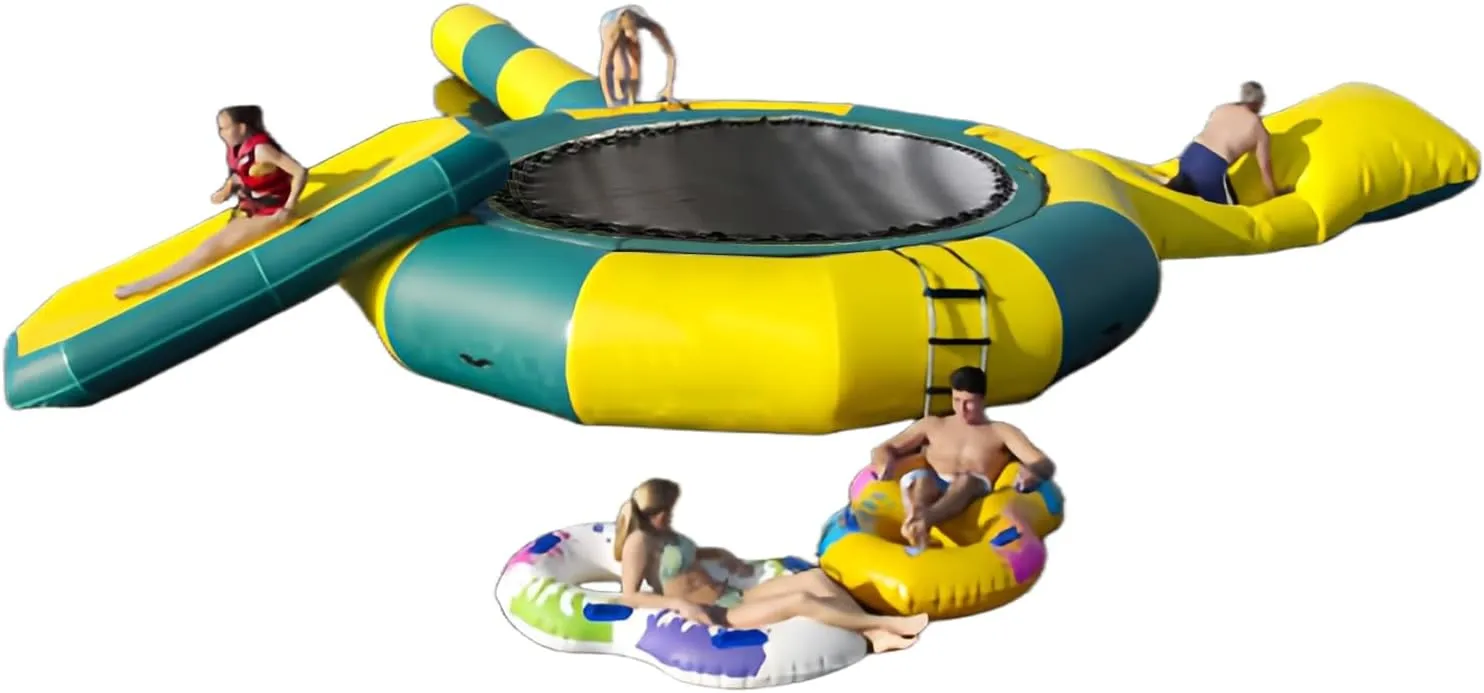Water Trampoline Park for Lake,Inflatable Bounce Swimming Jumper Platform with Slide/Tube and Diving Pillow Bag,Water Float Jumper for Adults and Kids