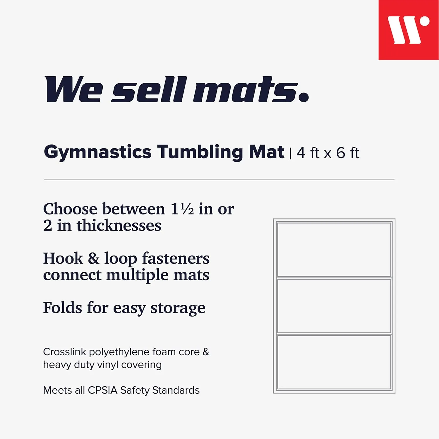 We Sell Mats Gymnastics Mat, Folding Tumbling Mat, Portable with Hook & Loop Fasteners