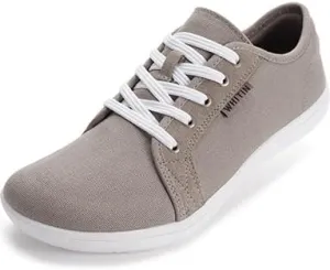 WHITIN Women's Wide Canvas Barefoot Shoes Minimalist Extra Wide Width Toe Box Fashion Sneaker Zero Drop Size 7 Walking Gym Tennis Flat Soft Athletic Workout Grey