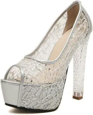 WOilERQ Women's Gold Heeled Shoes Open Toe Platform Pump Stiletto Heels Mesh Crystal Heel Sheer Sandals Summer Faux PU Wedding Bridal Heels