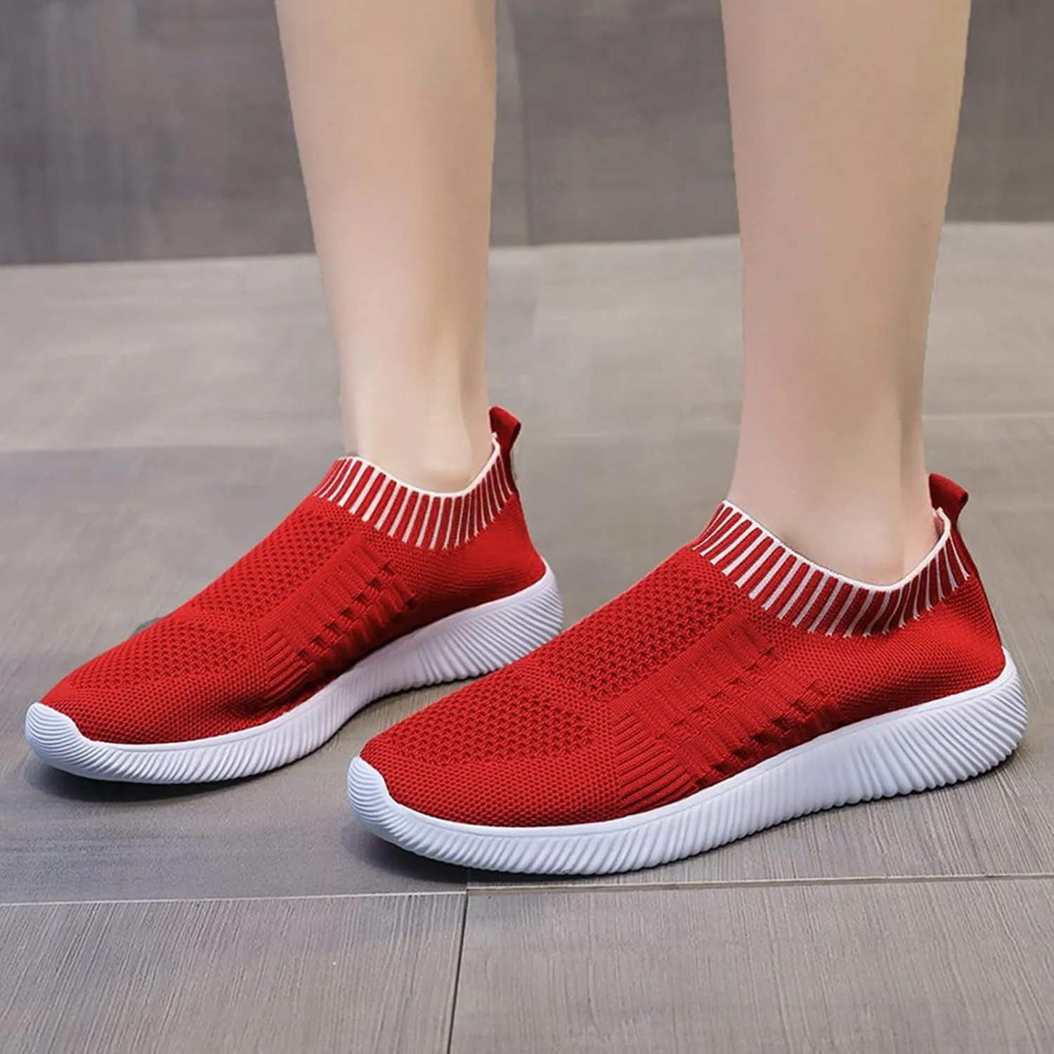 Women Canvas Slip On Sneakers Casual Walking Shoes Lightweight Flat Comfortable Elastic Non Slip Loafers