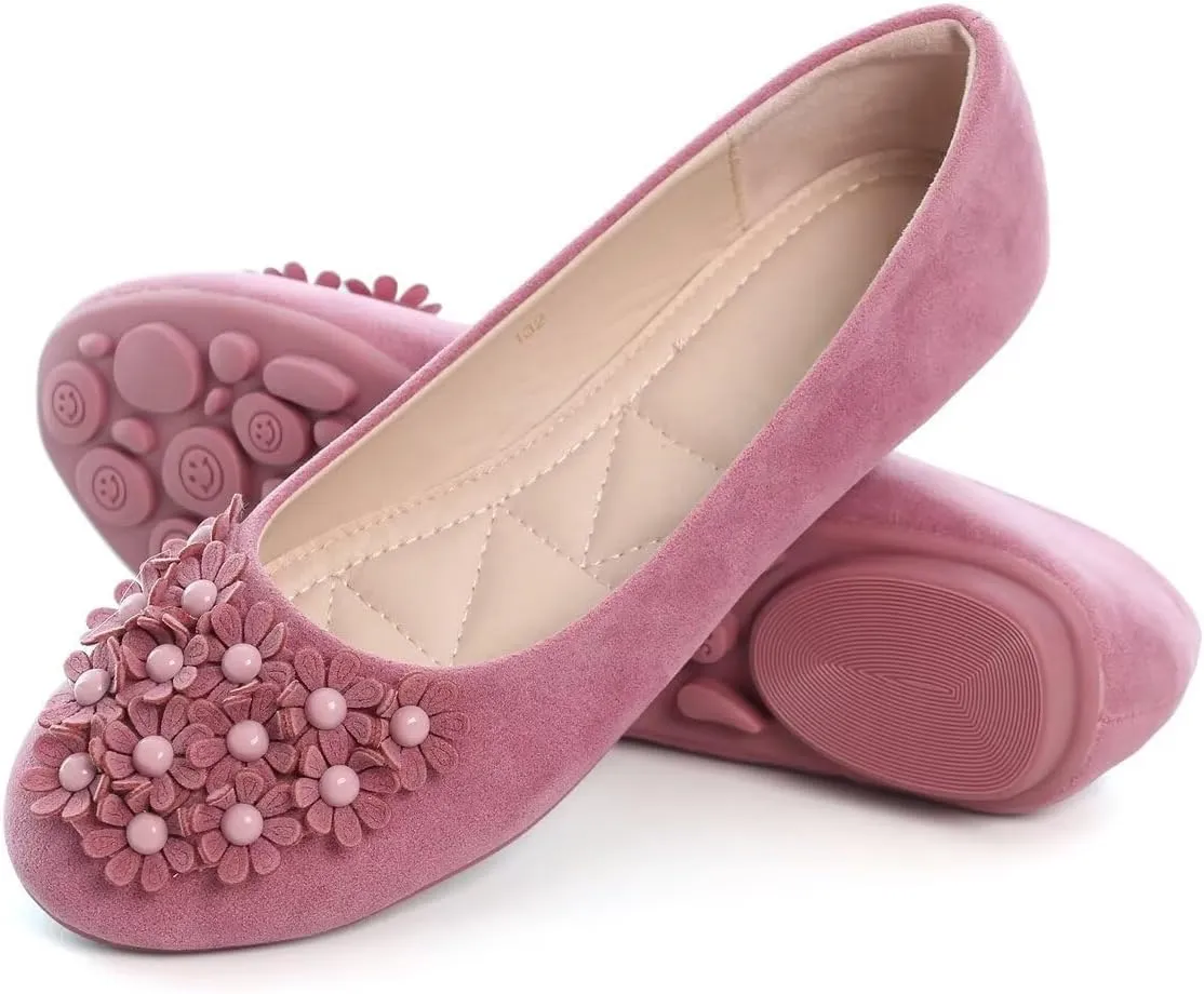 Women Classy Cute Bow-Knot Ballet Flats Round Toe Daily Cozy Comfort Slip on Flat Shoes
